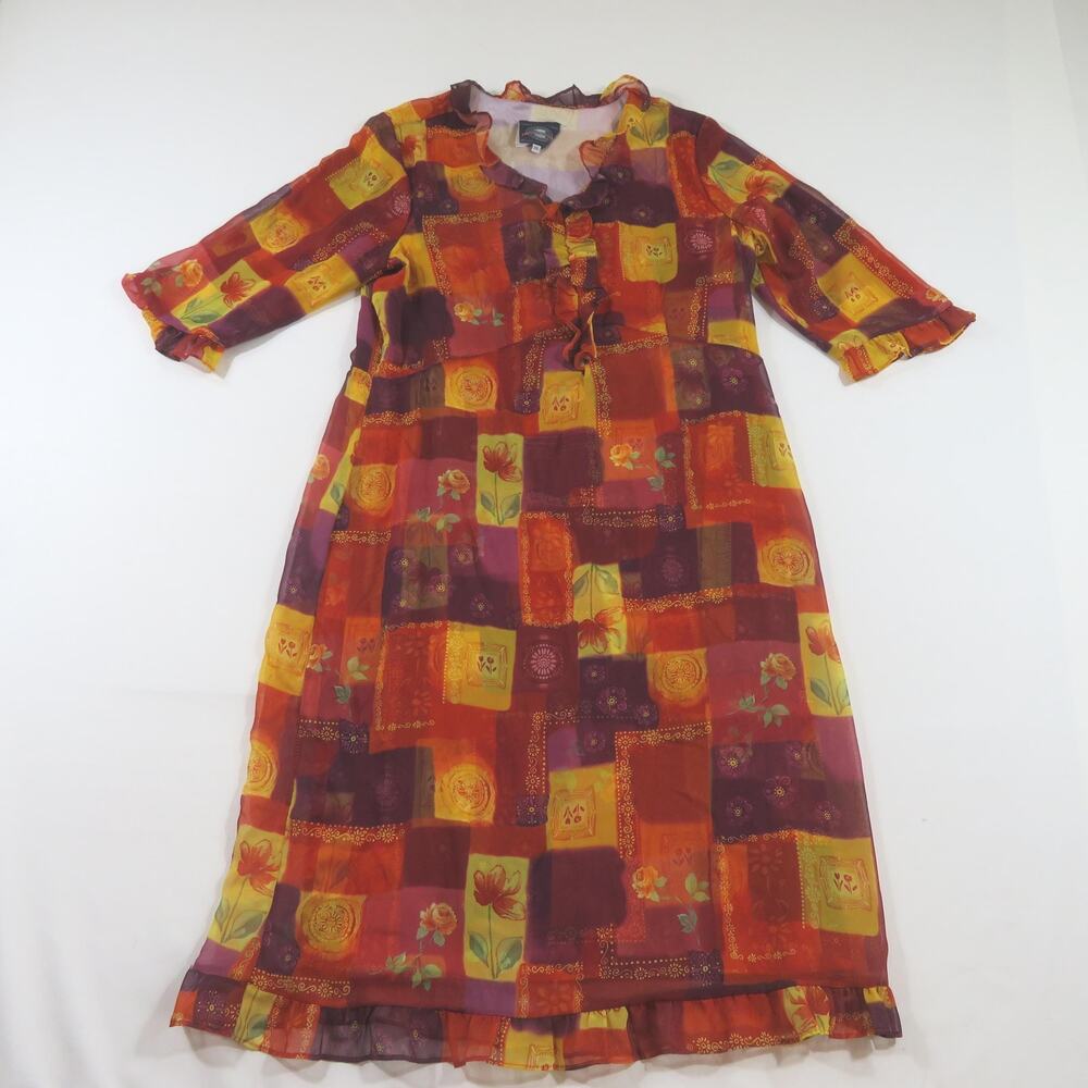 Cedar Creek Trading Company Dress Country Floral Orange Yellow Sz 14 1990s